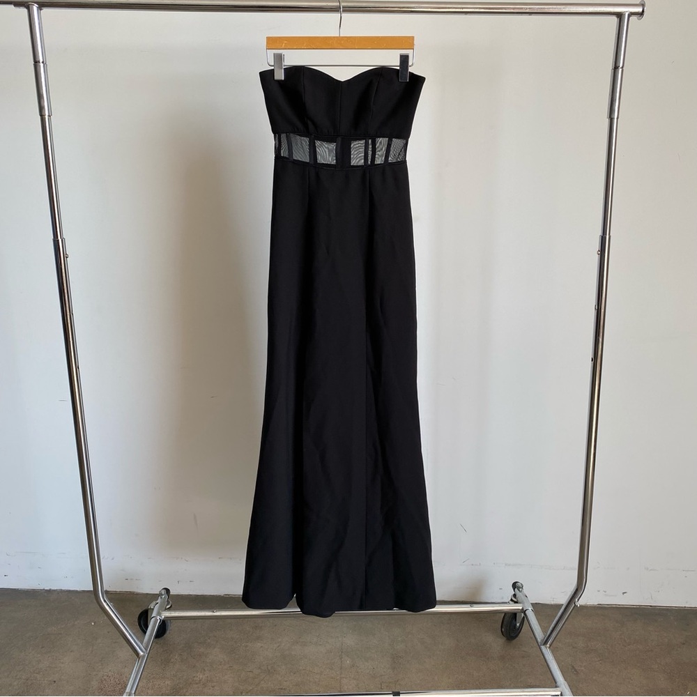 NWOT Black Cinq a Sept Strapless Gown With Sheer Waist Sz 00